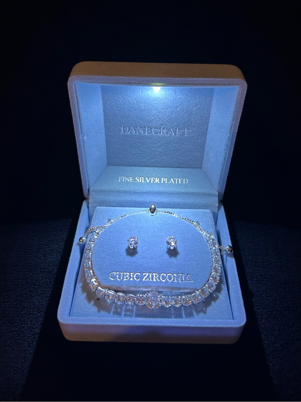 Silver-Plated Bracelet & Earring Set in lighted box